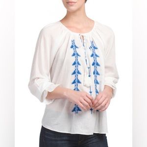 Parker | Felicia Embroidered Cotton Peasant Blouse Size‎ S Oversized